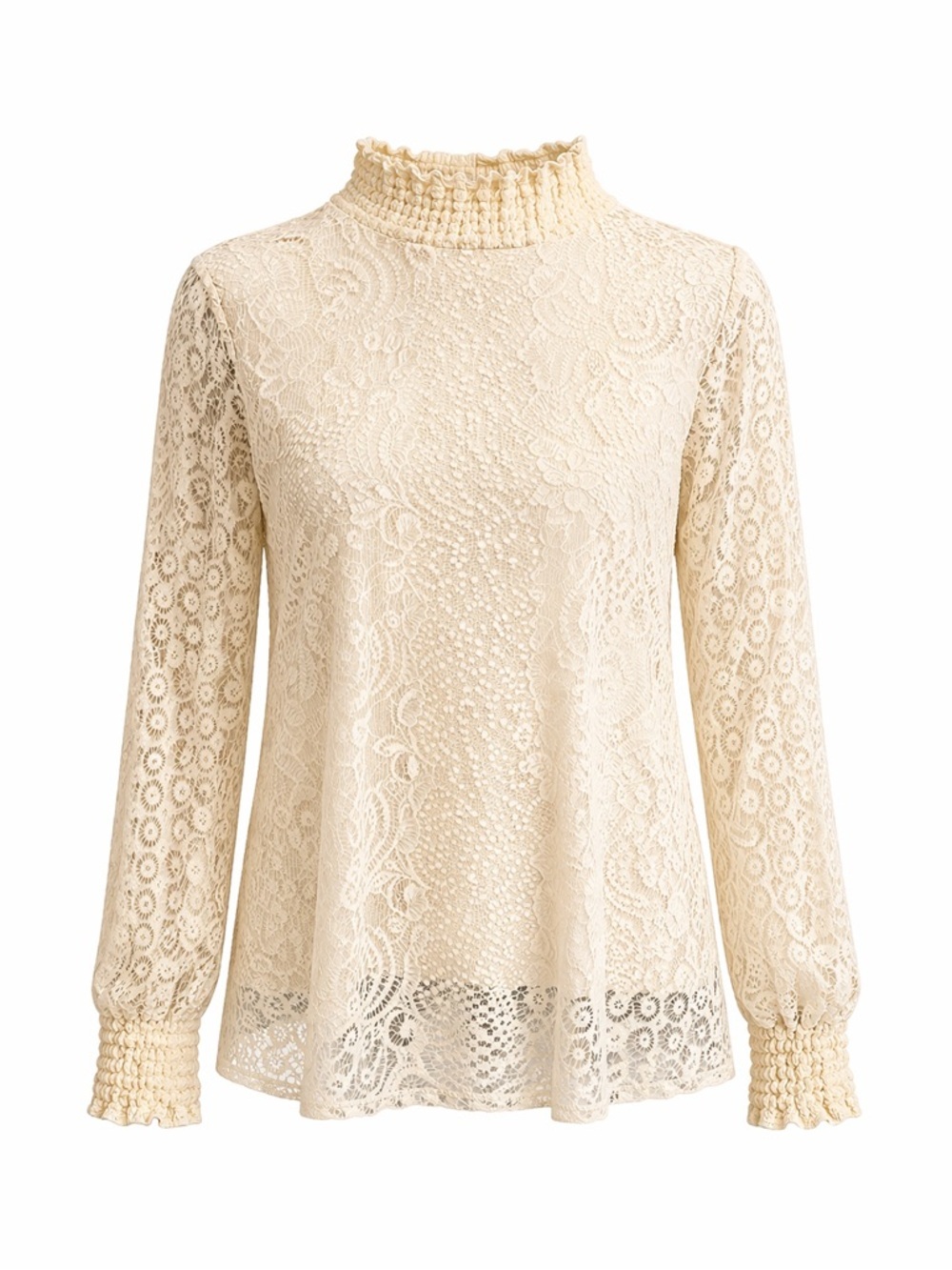 Cable & Gauge Cream Lace Mock Neck Long Sleeve Blouse